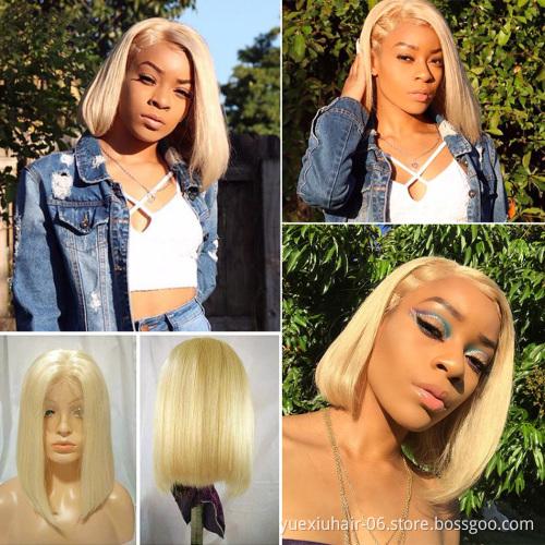 Virgin Cuticle Aligned Brazilian Human Hair Colored Lace BOB Wigs 613 Blonde Lace Front wig 8 inch bob wig